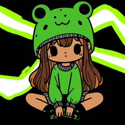 a girl wearing a frog hat and some frog socks