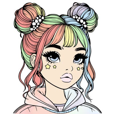 realistic girl with space buns