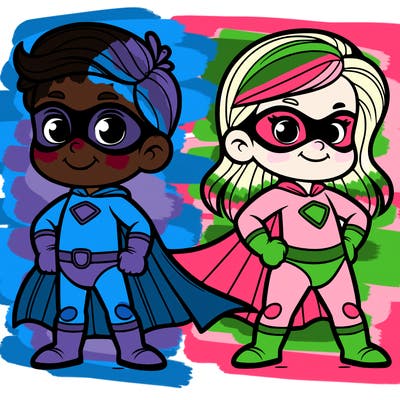 2 superheroes one is a boy of 5 and one is a girl 3 years