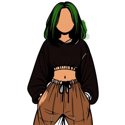 realistic girl faceless with baggy pants and a crop top