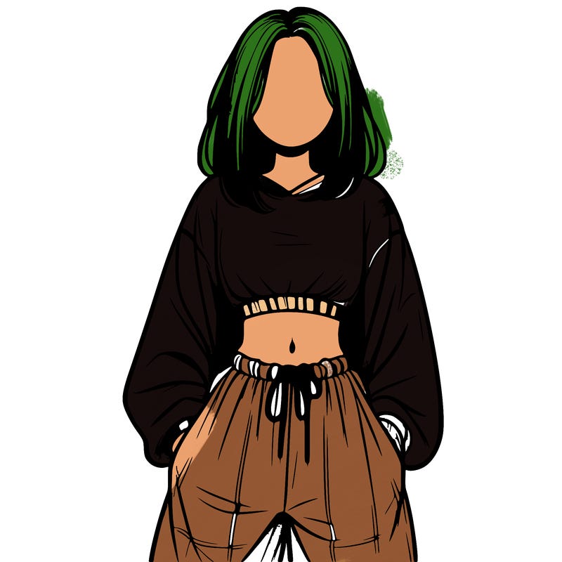 realistic girl faceless with baggy pants and a crop top