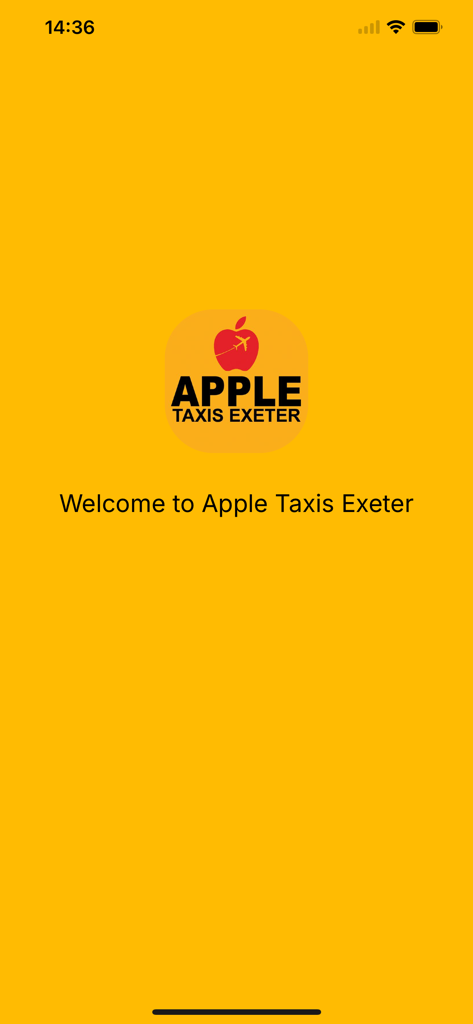 Apple Taxis Exeter - Apple Taxis Exeter app splash screen with company logo and welcome message