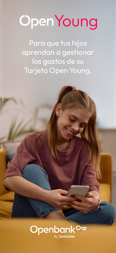 Open Young - A smiling teenager using the Open Young banking app on her smartphone to manage her finances