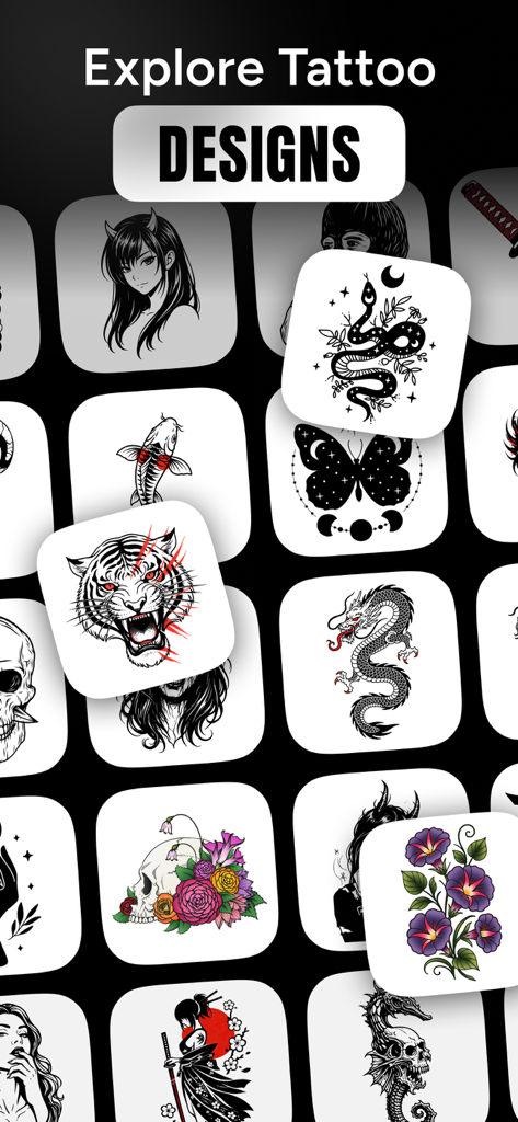 AI Tattoo Generator - Creator - A collection of AI generated tattoo designs featuring various styles like traditional minimalist and floral.