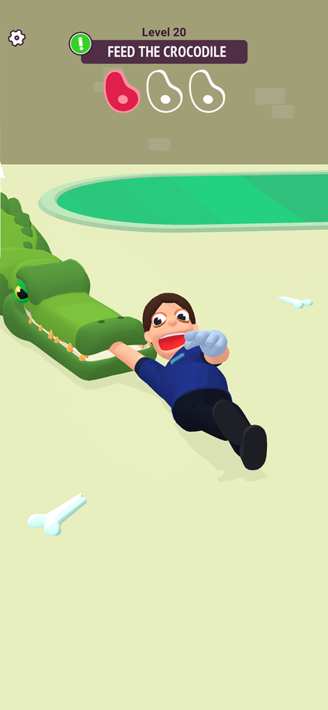 Zoo - Happy Animals - A wacky cartoon crocodile biting a zoo keeper in the Zoo Happy Animals mobile game