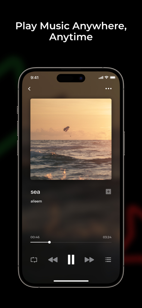 Offline Music MP3 Music Player - Snap Player app interface showing a music playback screen with sunset cover art and playback controls