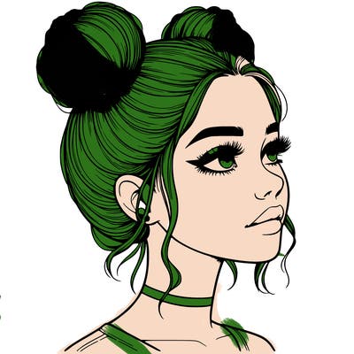 realistic girl with buns on the top of her head