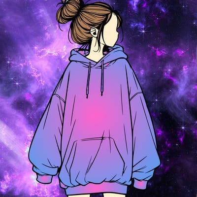realistic girl with a oversized sweatshirt on and a bun
