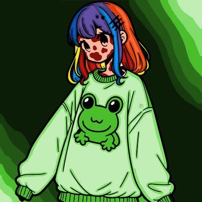 girl wearing frogging sweatshirt