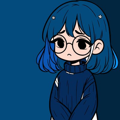 sad girl with glasses in a sweater
