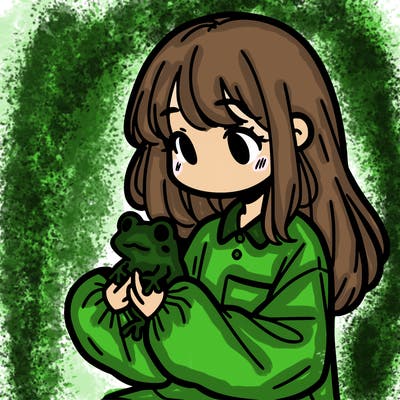 girl with long hair and a oversized shirt. and she is holding a frog