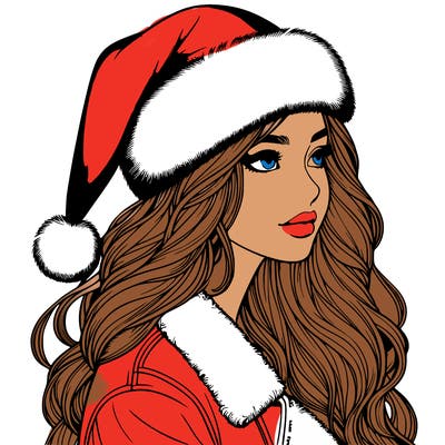 realistic girl in santa hat
