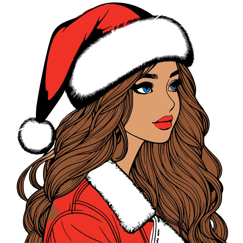 realistic girl in santa hat