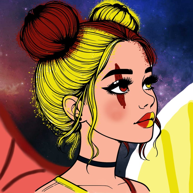 realistic girl with buns on the top of her head