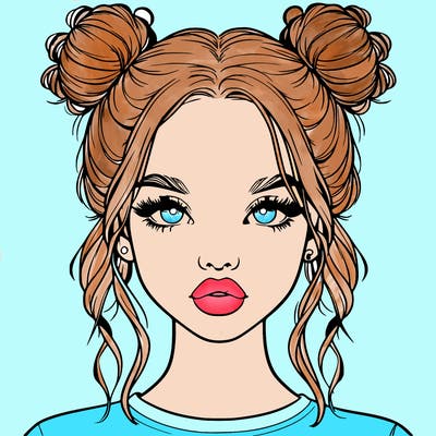 realistic girl with two buns in hair and lips