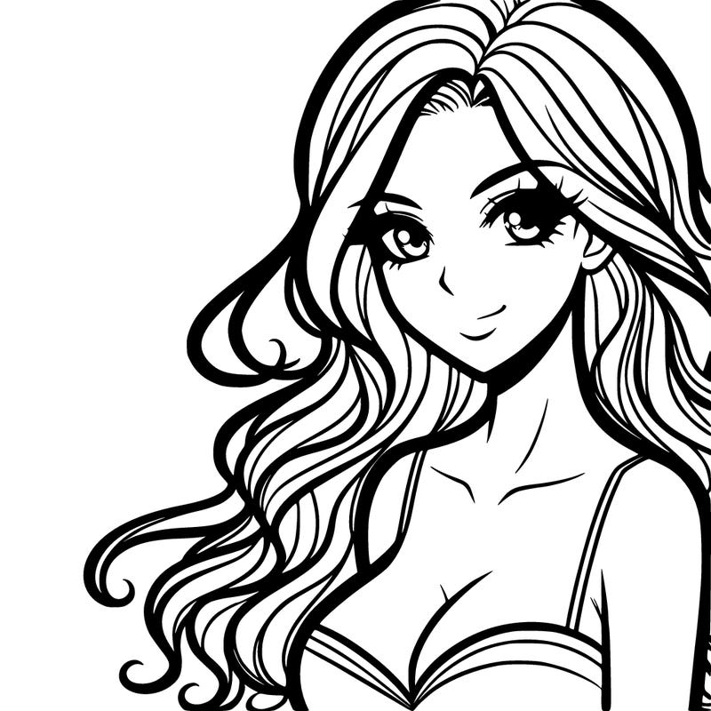 manga beautiful adult woman with wavy long hair
