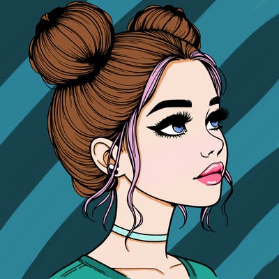 realistic girl with buns on the top of her head