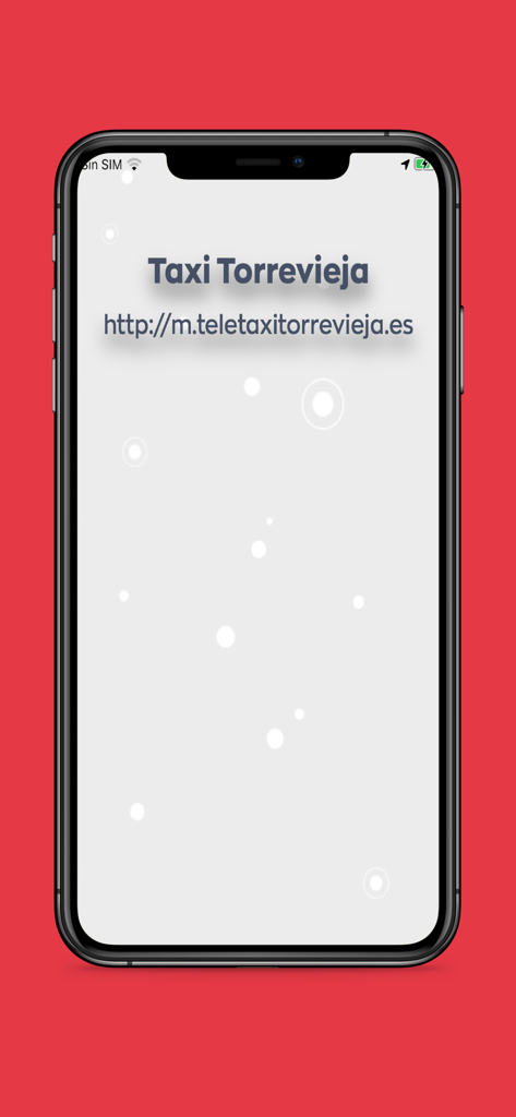 Splash screen of the Taxi Torrevieja app displaying the name and website URL on a smartphone