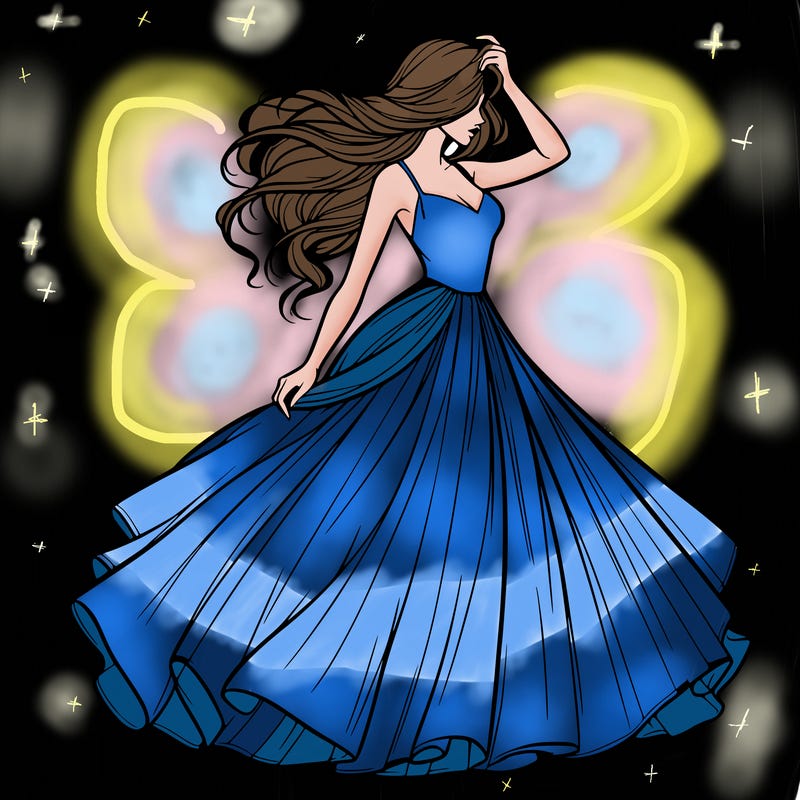 realistic woman with dress flowing in the wind