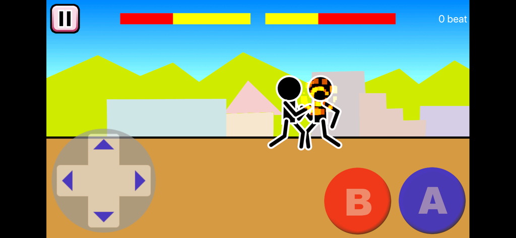 Stickman characters fighting in Mokken game with on screen controls