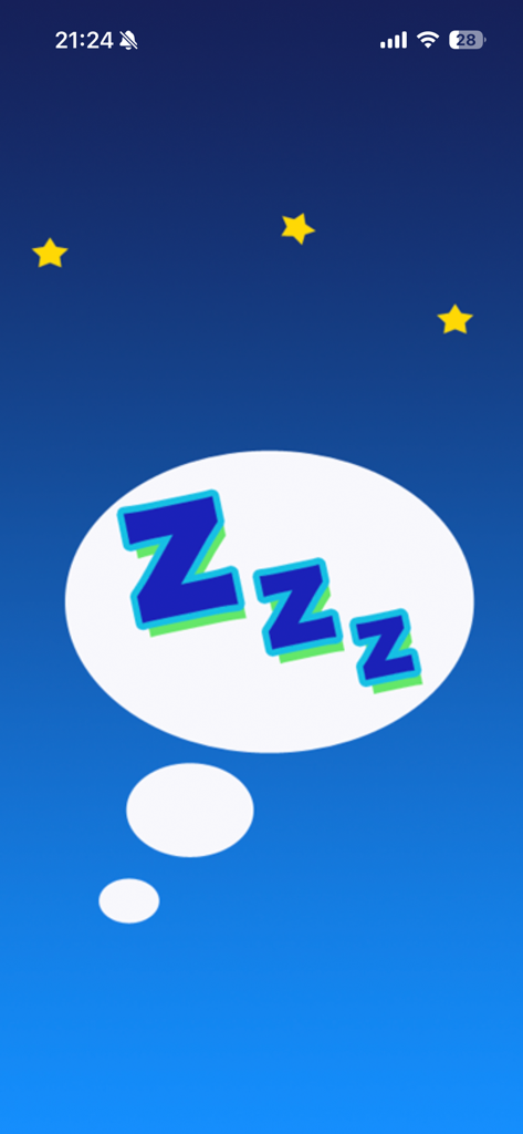 Stay Japan - 별과 Zzz 수면 기호가 있는 Stay Japan 앱 시작 화면