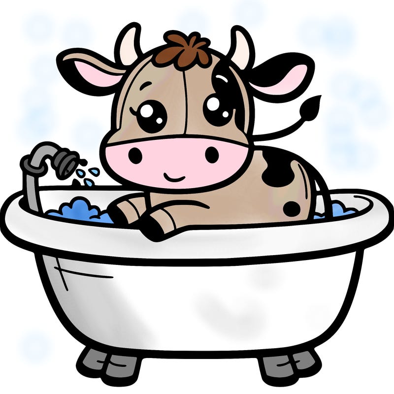 cow in a bathtub