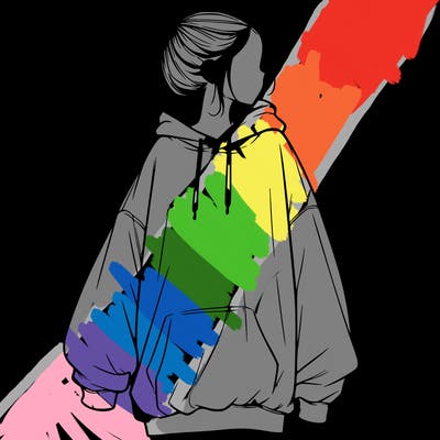 realistic girl with a oversized sweatshirt on and a bun