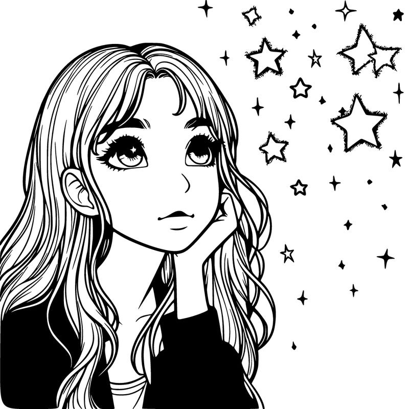 realistic girl looking at the stars