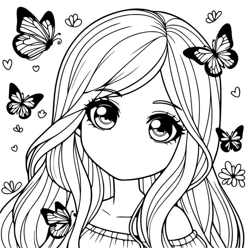 realistic girl with butterflies around her