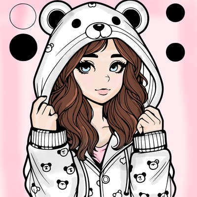 realistic girl in a animal pjs hoodie