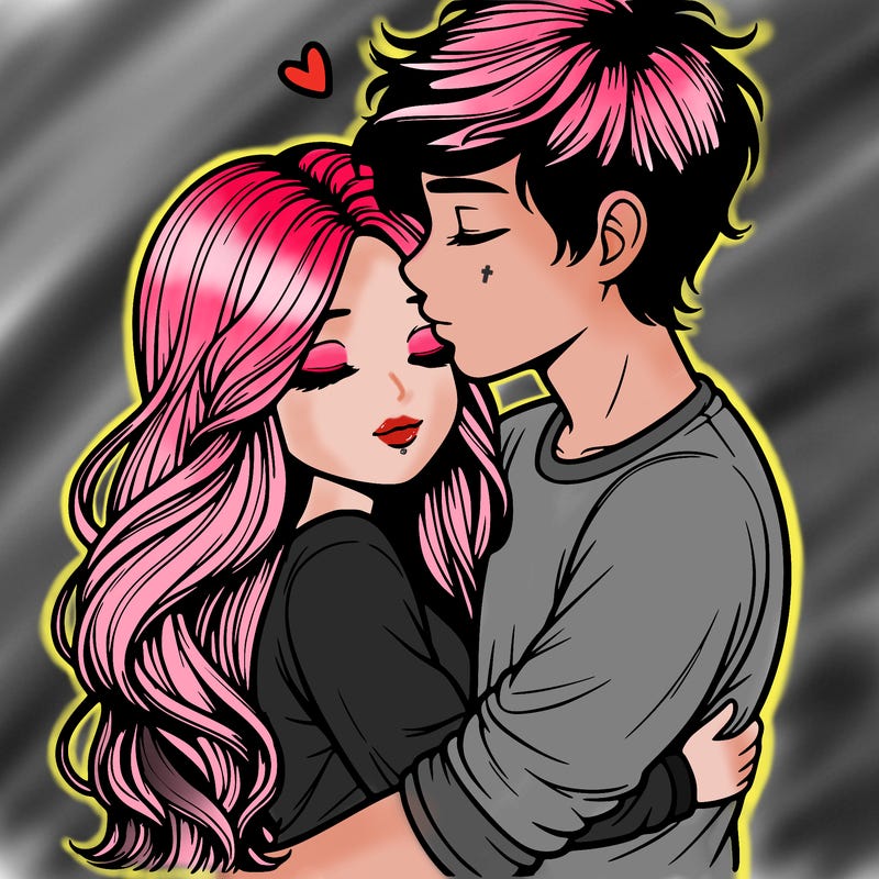 a realistic couple boy and girl hugging and kissing