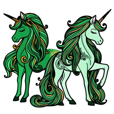 2 mystical unicorns detailed