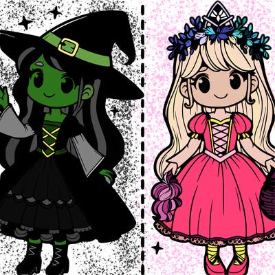 pretty split of witch and princess