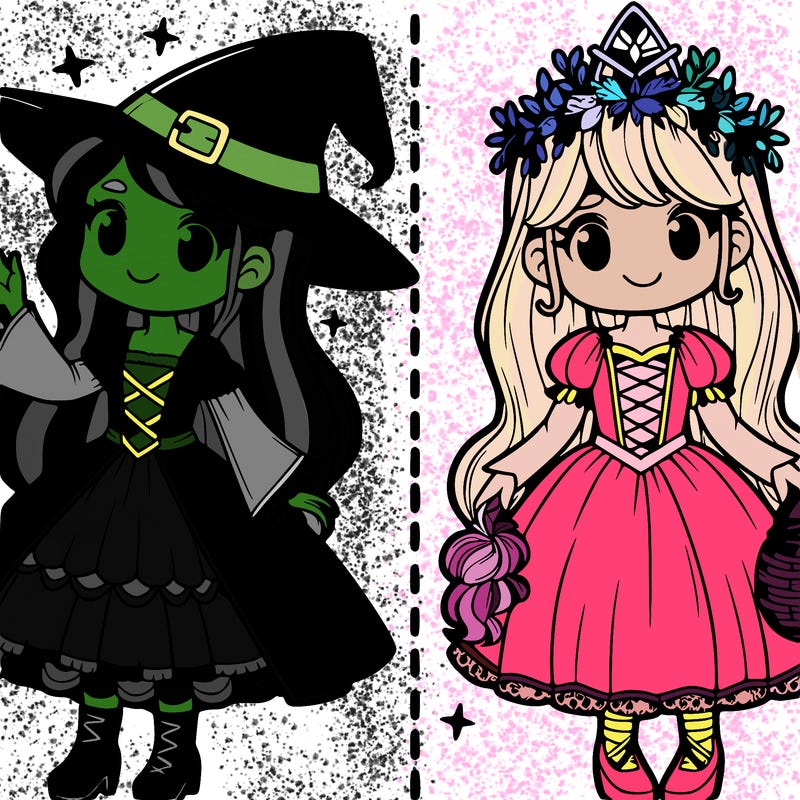 pretty split of witch and princess