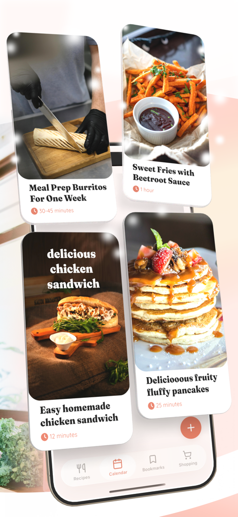 Whisk: Recipe Keeper & Planner - Whisk recipe keeper app interface displaying a collection of saved food recipes with images and prep times