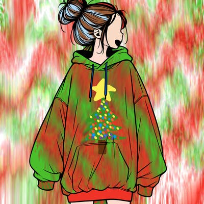 realistic girl with a oversized sweatshirt on and a bun