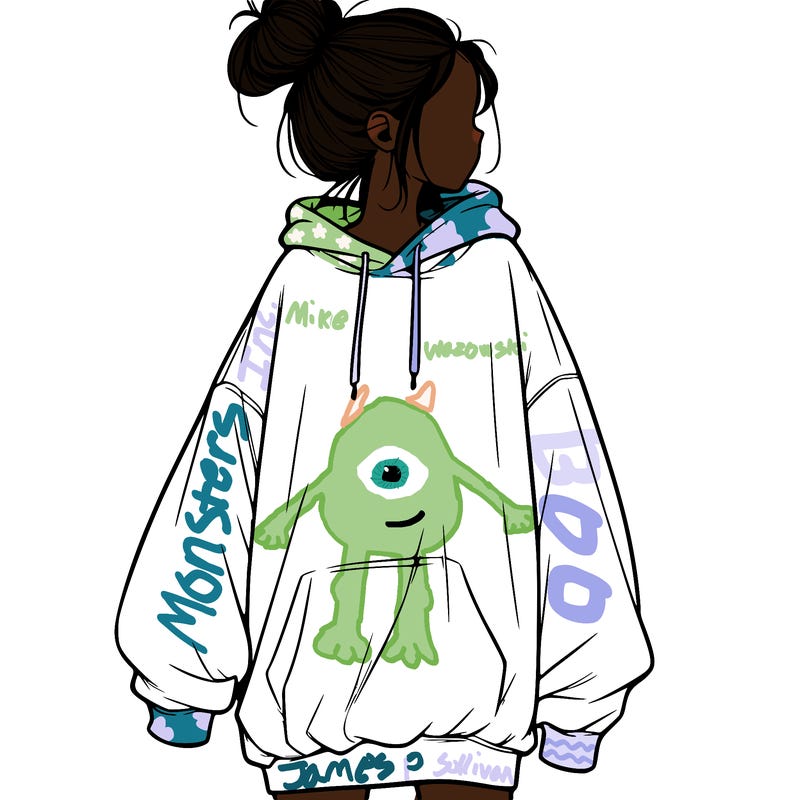 realistic girl with a oversized sweatshirt on and a bun