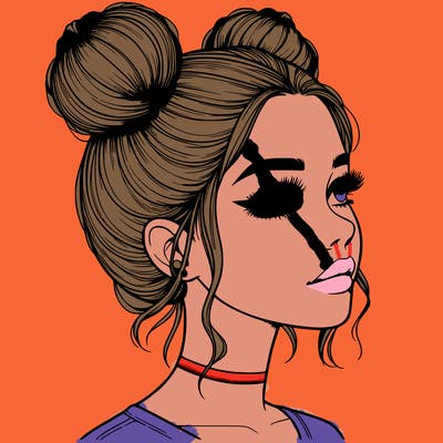 realistic girl with buns on the top of her head