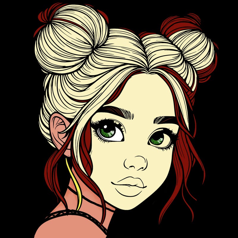 realistic girl with hair buns on her head