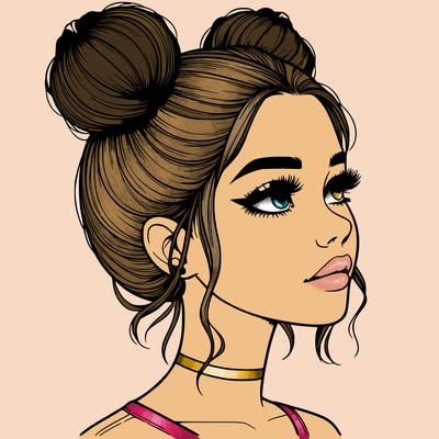 realistic girl with buns on the top of her head