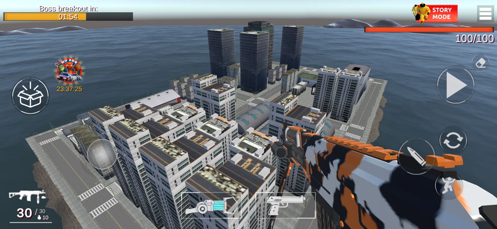 Stepbots Sandbox Playground 2 - Vista en primera persona de un mapa de ciudad en Stepbots Sandbox Playground 2