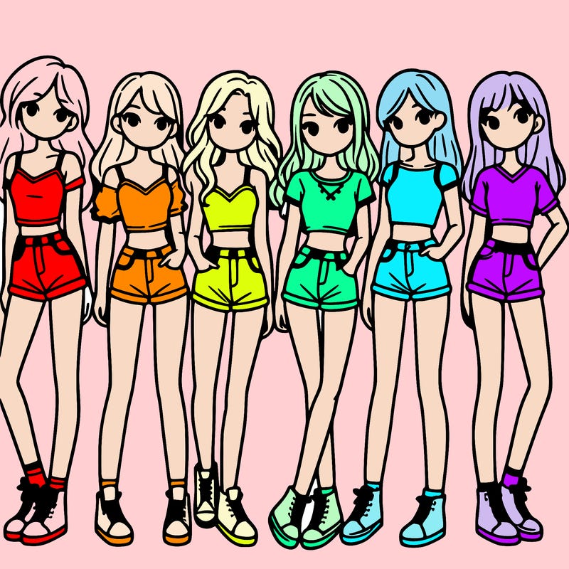 a group of girls wearing crop tops and shorts