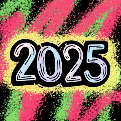 one line scrawled numbers sketch design “2025”