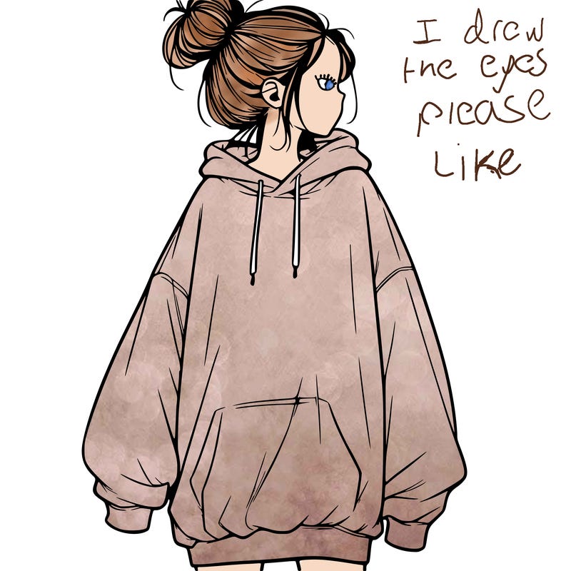 realistic girl with a oversized sweatshirt on and a bun