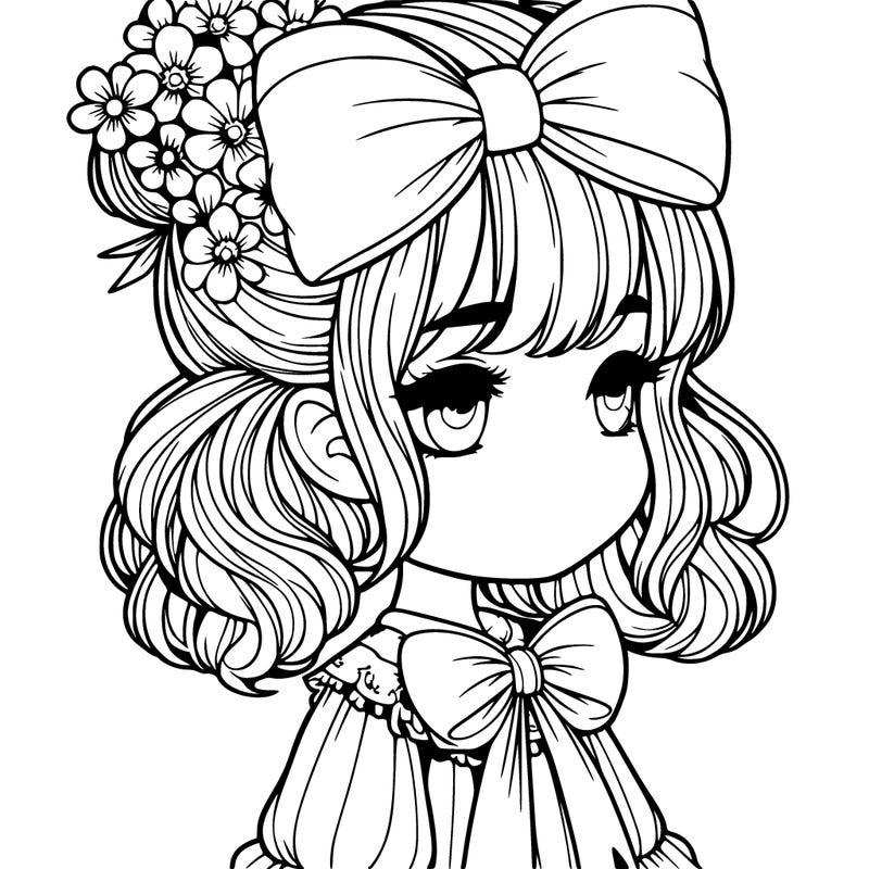 girl with bows and flower realistic