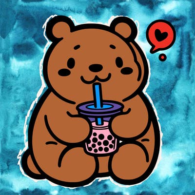 bear drinking boba tea