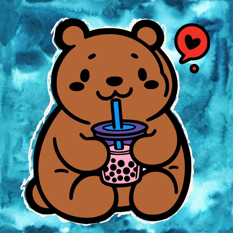 bear drinking boba tea
