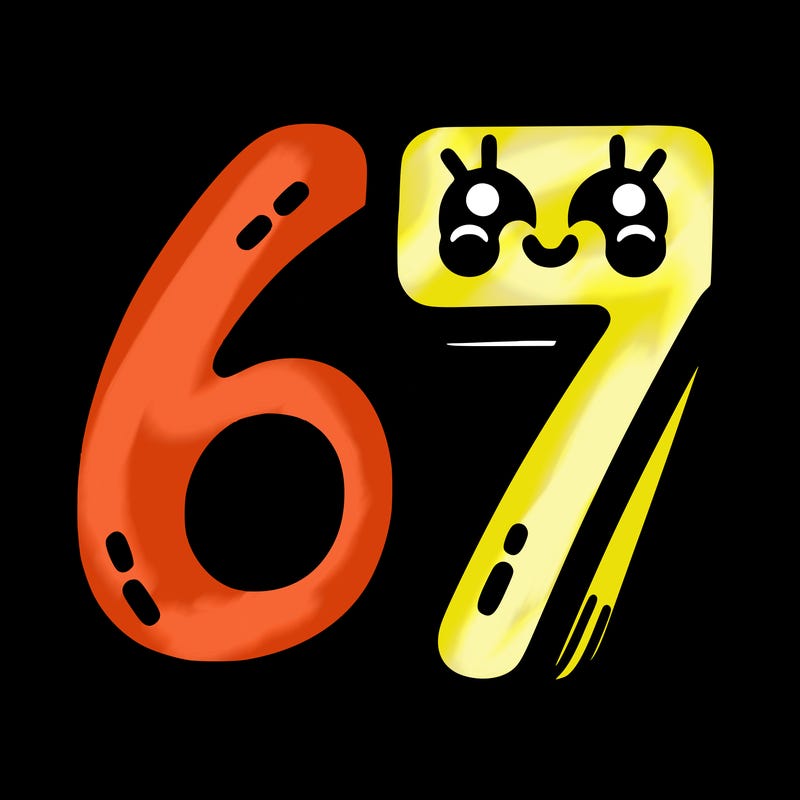 the numbers 67