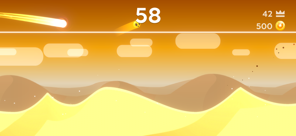 Dune! - Uma bola amarela saltando alto sobre dunas de areia no jogo móvel Dune.