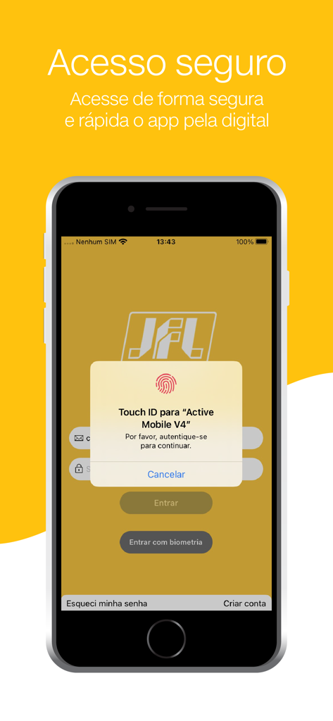 Active Mobile V4 - Active Mobile V4 App-Oberfläche auf einem Smartphone, die ein sicheres biometrisches Anmelde-Popup mit Touch ID anzeigt.